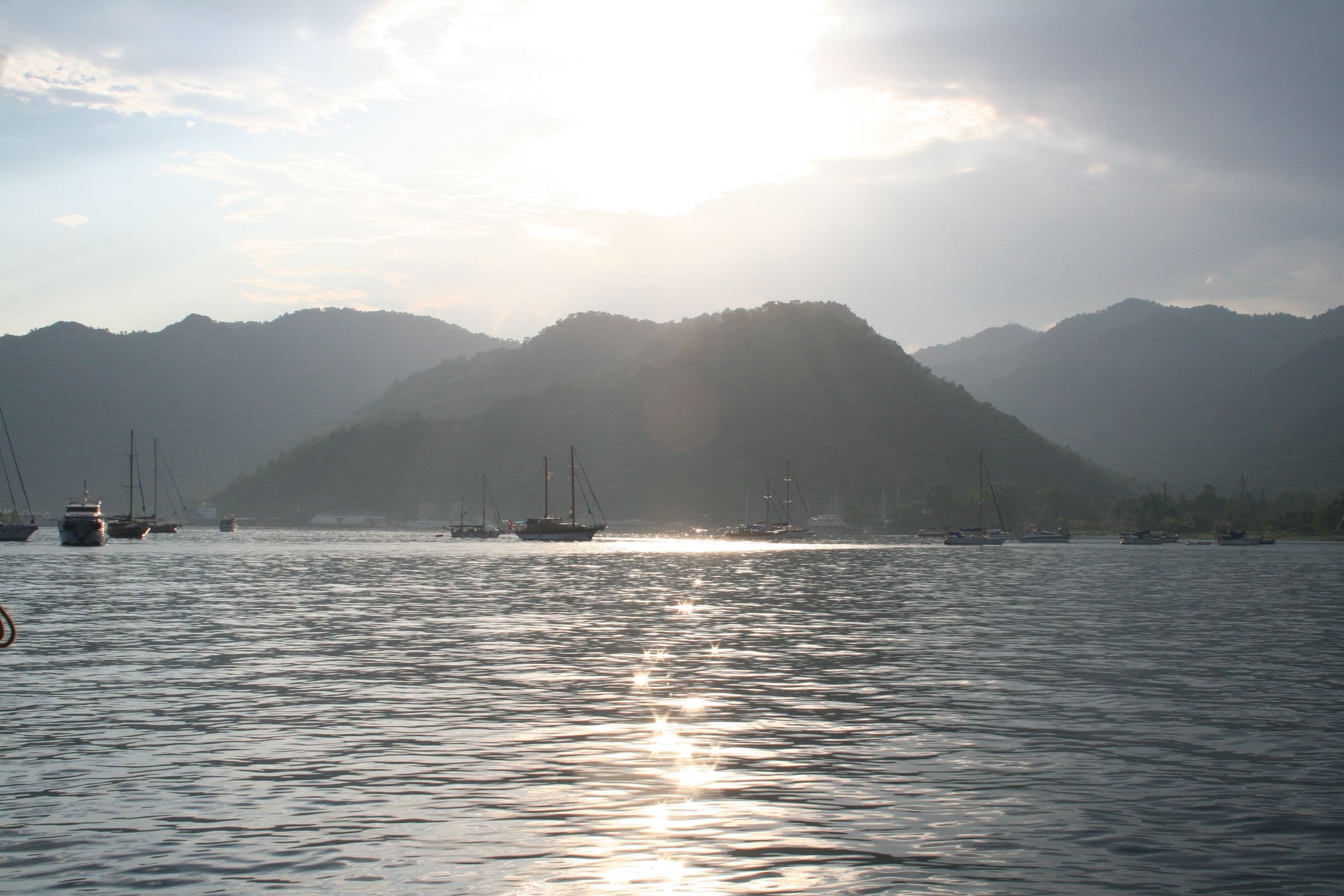 Anchorage and coastal hills at dusk